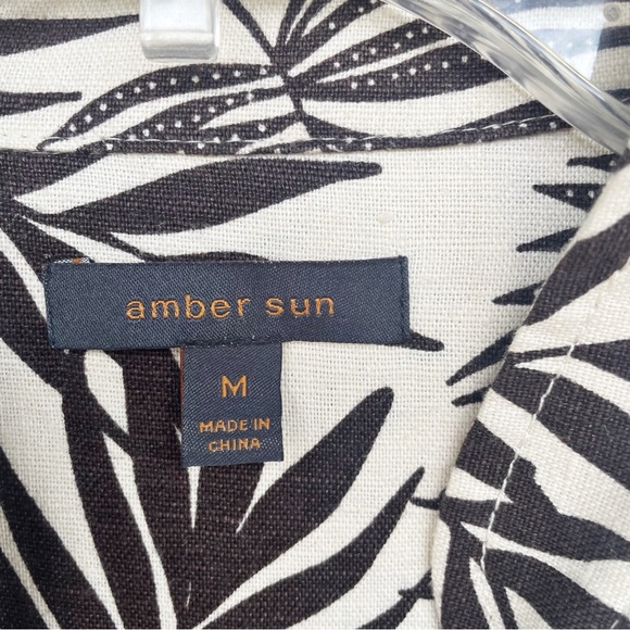 Amber Sun Linen/Cotton Blend Jacket Top 3/4 Sleeve Brown Palm Print (Medium) - Picture 7 of 10